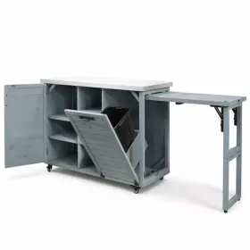 78.3" Outdoor Kitchen Island with Foldable Grill Table, Wooden Outdoor Grill Cart with Trash Can Storage & Stainless Steel Top bar cart