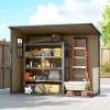 8' x 4' Plastic Outdoor Storage Shed with Floor, Window, Lockable Doors and Vents for Backyard Patio Lawn, Light Brown