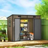 8' x 4' Plastic Outdoor Storage Shed with Floor, Window, Lockable Doors and Vents for Backyard Patio Lawn, Light Brown