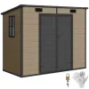 8' x 4' Plastic Outdoor Storage Shed with Floor, Window, Lockable Doors and Vents for Backyard Patio Lawn, Light Brown