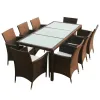 9 Piece Patio Dining Set with Cushions Poly Rattan Brown