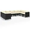 9 Piece Patio Lounge Set with Cushions Poly Rattan Black