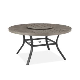 Azur Patio Aluminum Round 60" Dining Table With Removable Lazy Susan For 6 Person