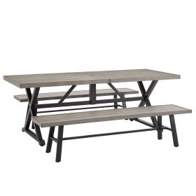 Peakhome Azur 3 Pieces Patio Dining Set Outdoor Aluminum Rectangular Dining Table And Steel Outdoor Bench