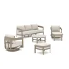 Harmonti 6 Pieces Teak Finish Aluminum Patio Swivel Furniture Set With Ottoman