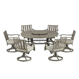 Azur Patio Round 60" Dining Set With Removable Lazy Susan And Sunbrella® Cushions