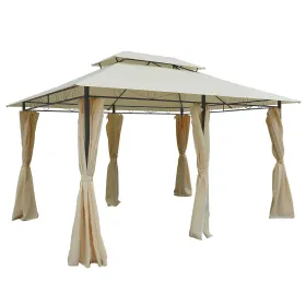 Cream White 10' X 13' Patio Gazebo with Curtains Vented Roof Steel Frame for Garden Lawn Backyard Deck Outdoor Canopy Shelter