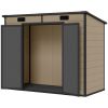 8' x 4' Plastic Outdoor Storage Shed with Floor, Window, Lockable Doors and Vents for Backyard Patio Lawn, Light Brown