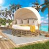 Outdoor Patio Rattan Round Daybed with Retractable Canopy, with Removable Cushions