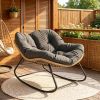 Oversized Outdoor Indoor Papasan Rocking Chair Dark Gray Egg Chair with Cushion for Garden Patio