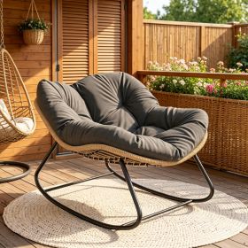 Oversized Outdoor Indoor Papasan Rocking Chair Dark Gray Egg Chair with Cushion for Garden Patio