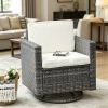 Cream White Outdoor Swivel Rocker PE Wicker Dining Chair 360 Degree Swivel Patio Glider with Cushions for Backyard Lawn Garden Deck Porch Steel Frame