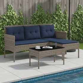 Garden Sofa Set 2 pcs Grey and Navy Blue Poly Rattan