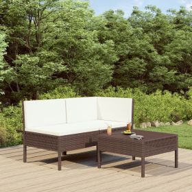 3 Piece Patio Lounge Set with Cushions Poly Rattan Brown