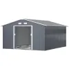 Dark Gray 11' X 13' Garden Metal Shed Storage Utility Building with Double Locking Doors for Bike And Yard Tools