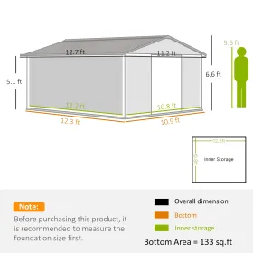 Dark Gray 11' X 13' Garden Metal Shed Storage Utility Building with Double Locking Doors for Bike And Yard Tools