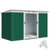 Dark Green 9' X 4' Metal Outdoor Storage Shed Tool House with Double Lockable Doors for Backyard Patio Lawn Garage