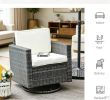Cream White Outdoor Swivel Rocker PE Wicker Dining Chair 360 Degree Swivel Patio Glider with Cushions for Backyard Lawn Garden Deck Porch Steel Frame