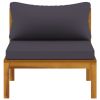 Sectional Middle Sofa with Dark Gray Cushions Solid Acacia Wood