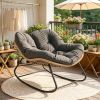 Oversized Outdoor Indoor Papasan Rocking Chair Dark Gray Egg Chair with Cushion for Garden Patio