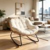Beige Oversized Outdoor Indoor Papasan Rocking Chair Egg Chair with Cushion for Garden Patio Comfortable Rocking Chair