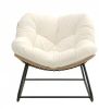 Beige Oversized Outdoor Indoor Papasan Rocking Chair Egg Chair with Cushion for Garden Patio Comfortable Rocking Chair