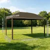 Grey 10'X 13' Hard Top Pavilion with Curtains and Grid Steel Roof Ceiling Courtyard Outdoor Entertainment Area