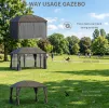 Grey 10'X 13' Hard Top Pavilion with Curtains and Grid Steel Roof Ceiling Courtyard Outdoor Entertainment Area