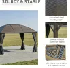 Grey 10'X 13' Hard Top Pavilion with Curtains and Grid Steel Roof Ceiling Courtyard Outdoor Entertainment Area