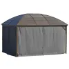 Grey 10'X 13' Hard Top Pavilion with Curtains and Grid Steel Roof Ceiling Courtyard Outdoor Entertainment Area