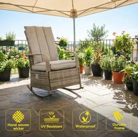 Grey rattan rocking chair with footrest outdoor rocking chair