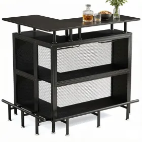 L-Shaped Home Bar Unit Liquor Bar Table with Glasses Holders And Shelves for Kitchen Dining Room Bar Counter Storage