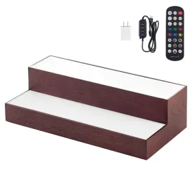 LED Lighted Liquor Bottle Display, 2-Tier 16 Inch Whiskey Rack, Supports USB, Illuminated Home Bar Shelf with RF Remote & App Control, 7 Static C