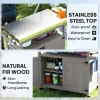 Outdoor Grill Cart w/ Stainless Steel Top, Solid Wood Outdoor Kitchen Island w/ Wheels, Storage Cabinets, Gray