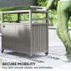 Outdoor Grill Cart w/ Stainless Steel Top, Solid Wood Outdoor Kitchen Island w/ Wheels, Storage Cabinets, Gray