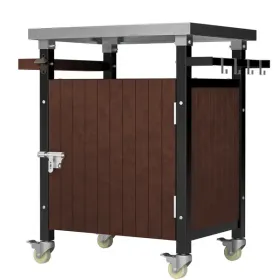 Outdoor Grill Cart with Stainless Steel Tabletop, Storage, Patio Kitchen Island with Wheels, Hooks, and Spice Rack, Waterproof Outdoor Grill Table