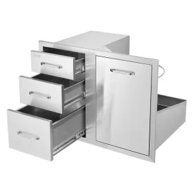 Access Door/Triple Drawers with Propane Drawer and Adjustable Garbage Ring, Perfect for BBQ Island Patio Grill Station