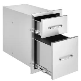 Flush Mount Double BBQ Access Drawers with Stainless Steel Handle, BBQ Island Drawers for Outdoor Kitchens or Patio Grill Station