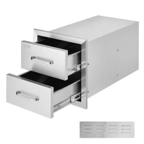 Flush Mount Double BBQ Drawers Stainless Steel with Handle, BBQ Island Drawers for Outdoor Kitchens or Grill Station