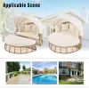 Outdoor Patio Rattan Round Daybed with Retractable Canopy, with Removable Cushions