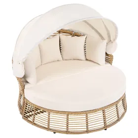 Outdoor Patio Rattan Round Daybed with Retractable Canopy, with Removable Cushions