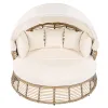 Outdoor Patio Rattan Round Daybed with Retractable Canopy, with Removable Cushions