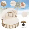 Outdoor Patio Rattan Round Daybed with Retractable Canopy, with Removable Cushions