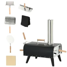 Outdoor Pizza Oven Wood Fired with 12 Stone Peel Waterproof Cover for Patio Cooking Black