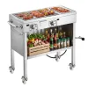 Outdoor Propane Griddle, 2 Burners (11,600 BTU Each), Commercial Stainless Steel Gas Griddle Cart with 4 Lockable Wheels, 1/3 Food Pan
