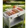 Outdoor Propane Griddle, 2 Burners (11,600 BTU Each), Commercial Stainless Steel Gas Griddle Cart with 4 Lockable Wheels, 1/3 Food Pan