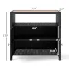 Outdoor Storage Cabinet with Acacia Wood Top, Two Doors, Shelf, Wicker Bar Table for Pool Towel Storage, Black