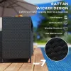 Outdoor Storage Cabinet with Acacia Wood Top, Two Doors, Shelf, Wicker Bar Table for Pool Towel Storage, Black