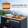 Outdoor Storage Cabinet with Acacia Wood Top, Two Doors, Shelf, Wicker Bar Table for Pool Towel Storage, Black