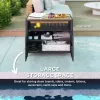 Outdoor Storage Cabinet with Acacia Wood Top, Two Doors, Shelf, Wicker Bar Table for Pool Towel Storage, Black
